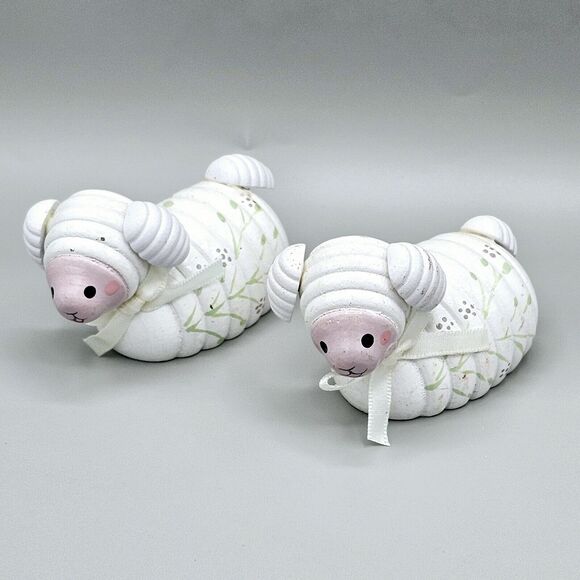 Vintage Easter Lamp Decor CMC 1984 Wooden Pair Hand Pained Green Lavender Flower - Picture 6 of 13